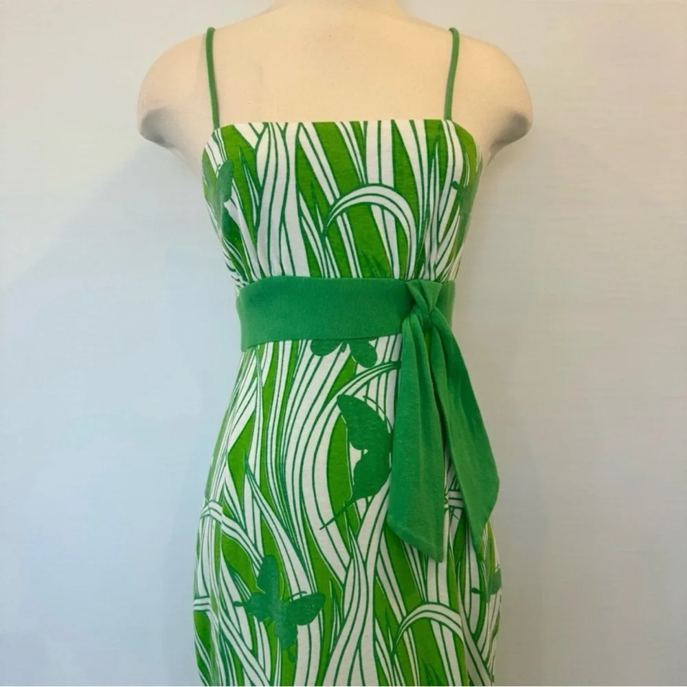 Miss Shaheen Vintage Hawaiian Butterfly Print Green Maxi Dress Column Gown 10 - Picture 12 of 12